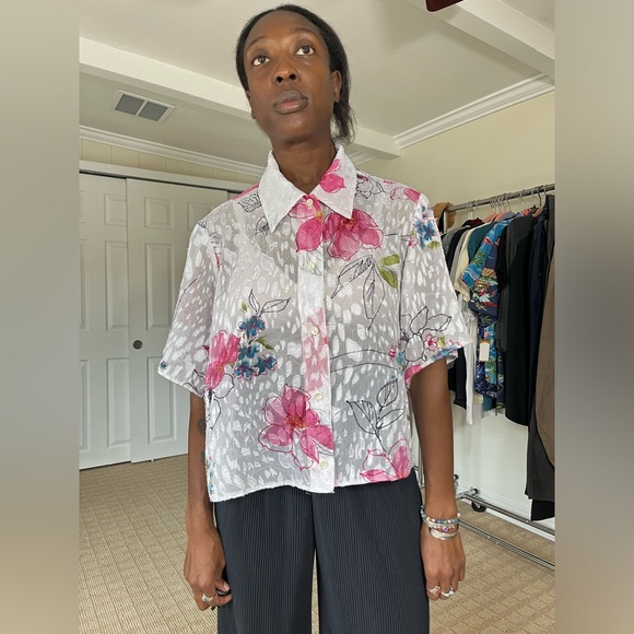 Vintage floral flower Blouse button up size 10 no flaws - Picture 5 of 6